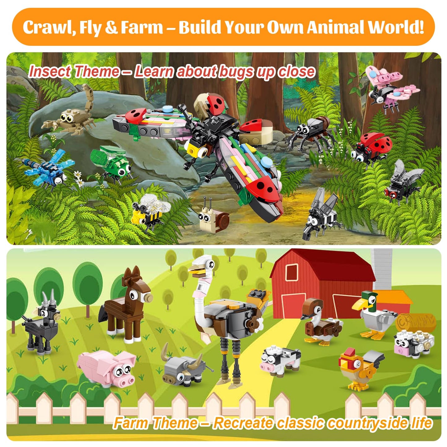 Goldge 40 Packs Animal Building Blocks – 999+ Pieces, 4 Themes for Kids 6–12