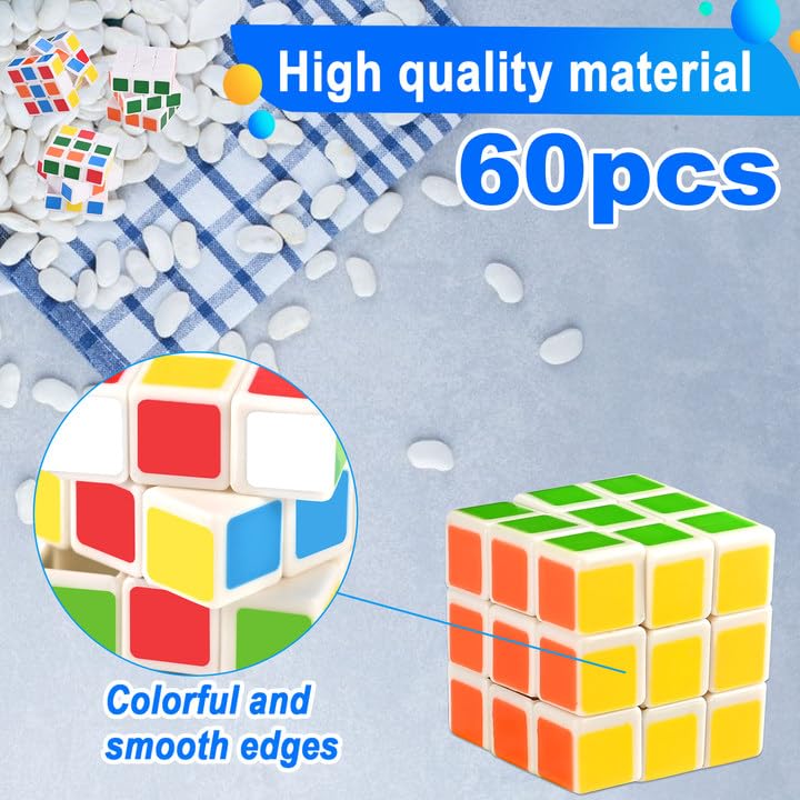 Goldge 60 Mini Cube Puzzles - 3x3, 1.18 in, Classroom Rewards & Party Favors, 6 Colors (White)