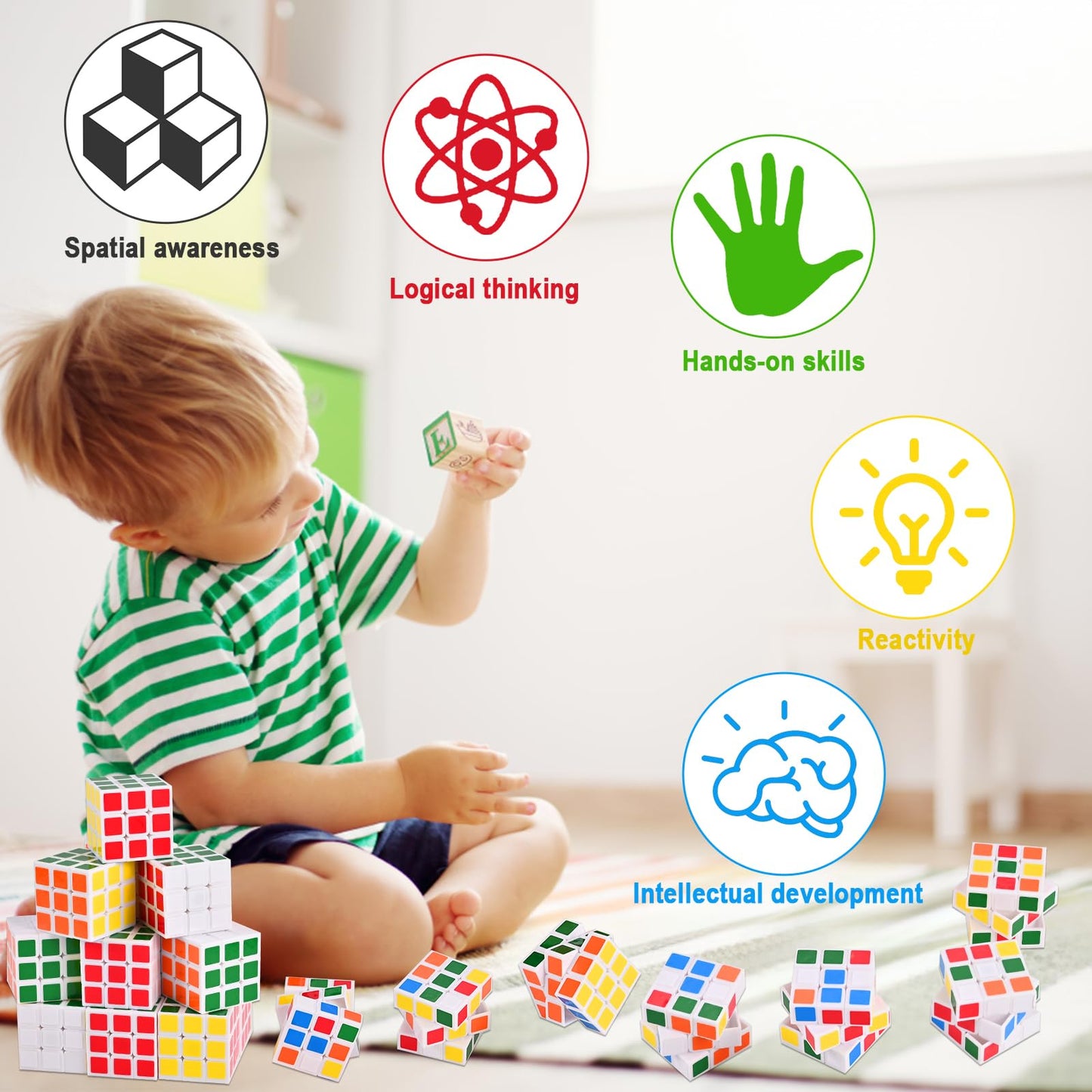 Goldge 60 Mini Cube Puzzles - 3x3, 1.18 in, Classroom Rewards & Party Favors, 6 Colors (White)