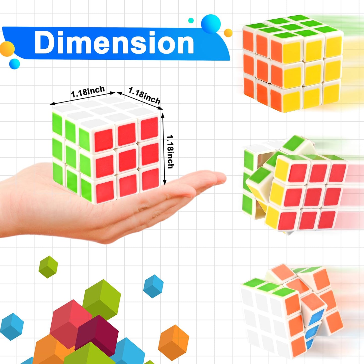 Goldge 60 Mini Cube Puzzles - 3x3, 1.18 in, Classroom Rewards & Party Favors, 6 Colors (White)