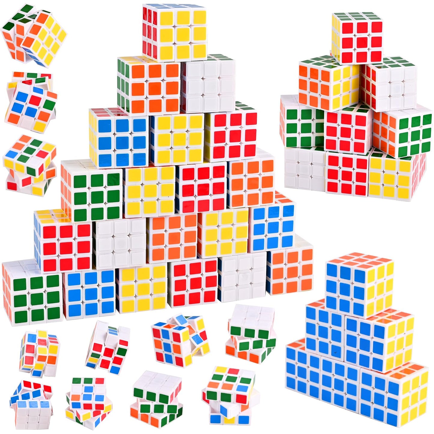Goldge 60 Mini Cube Puzzles - 3x3, 1.18 in, Classroom Rewards & Party Favors, 6 Colors (White)