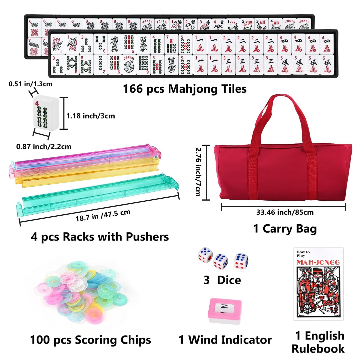 Goldge American Mahjong Tile Set – 166 Tiles, 4 Racks, 3 Dice, Carry Bag