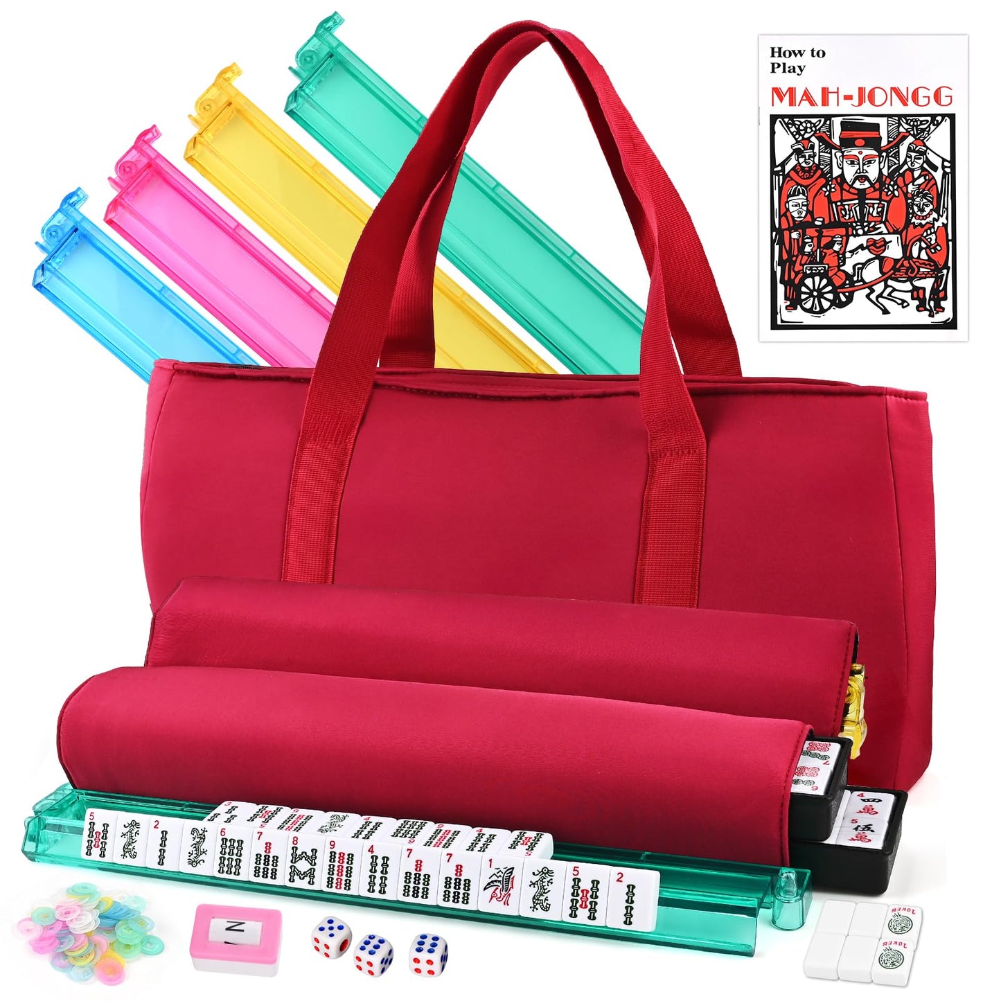 Goldge American Mahjong Tile Set – 166 Tiles, 4 Racks, 3 Dice, Carry Bag