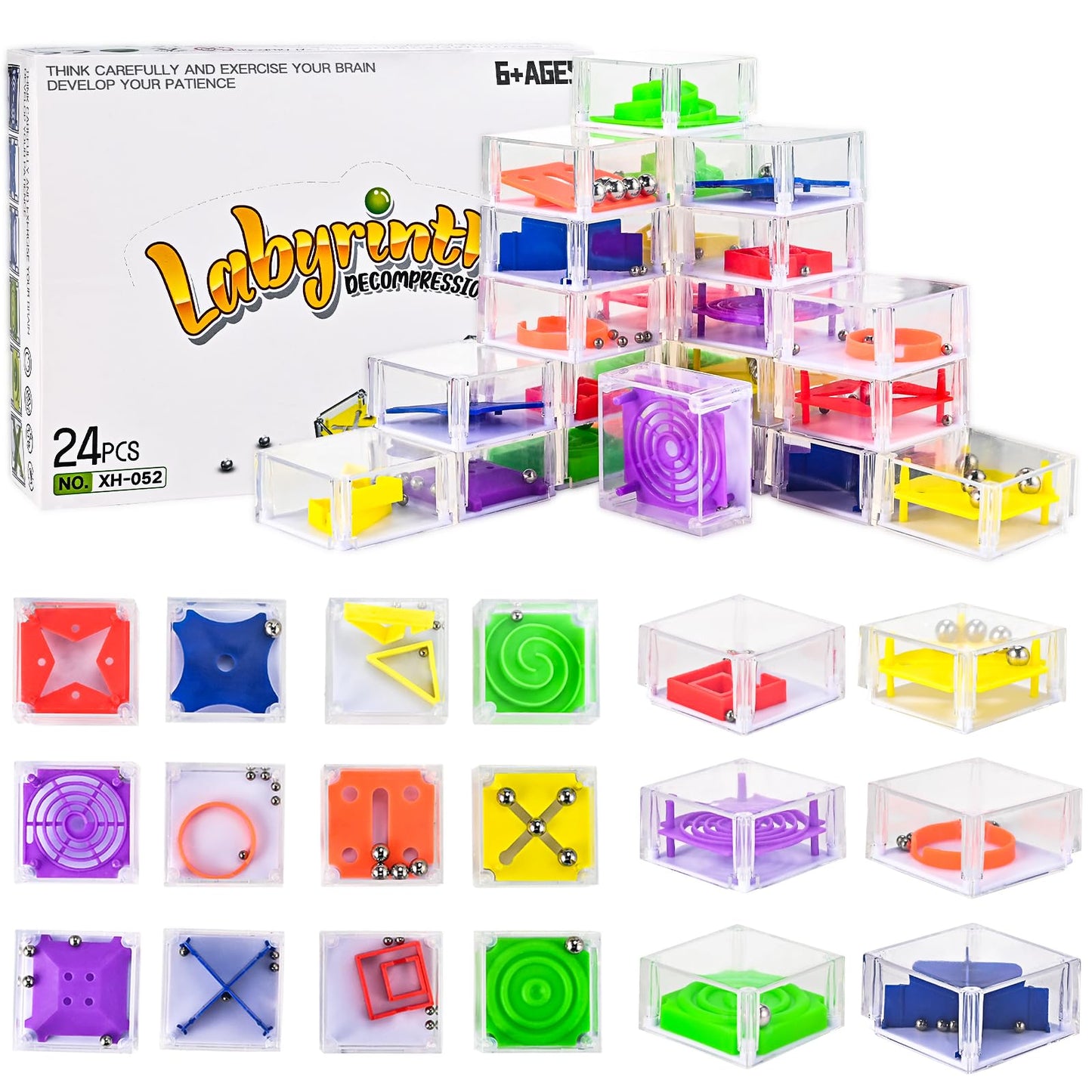 GOLDGE 24 Pcs Balance IQ Maze Game Toy Set – Mini 3D Brain Mazes, Party Favors & Prizes (24 Pcs)