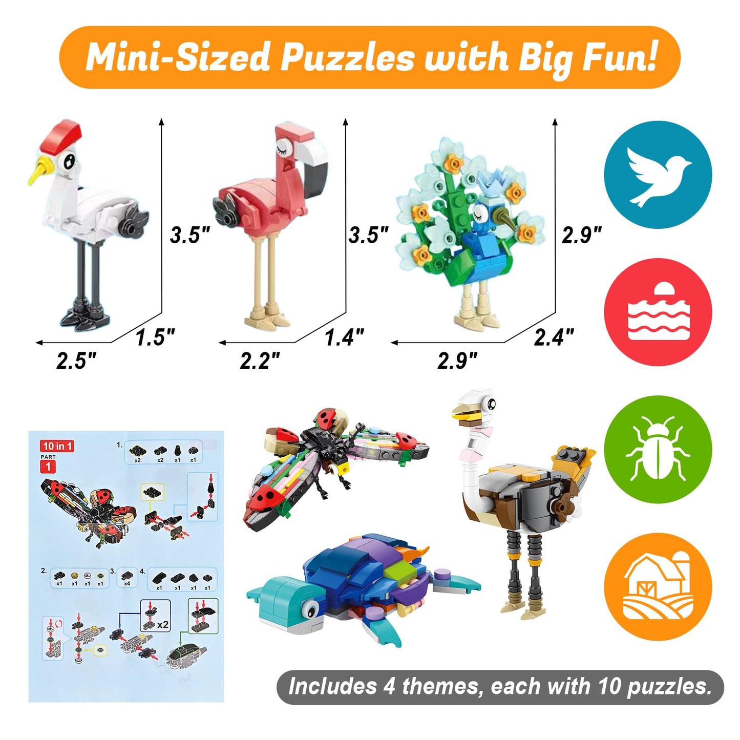 Goldge 40 Packs Animal Building Blocks – 999+ Pieces, 4 Themes for Kids 6–12