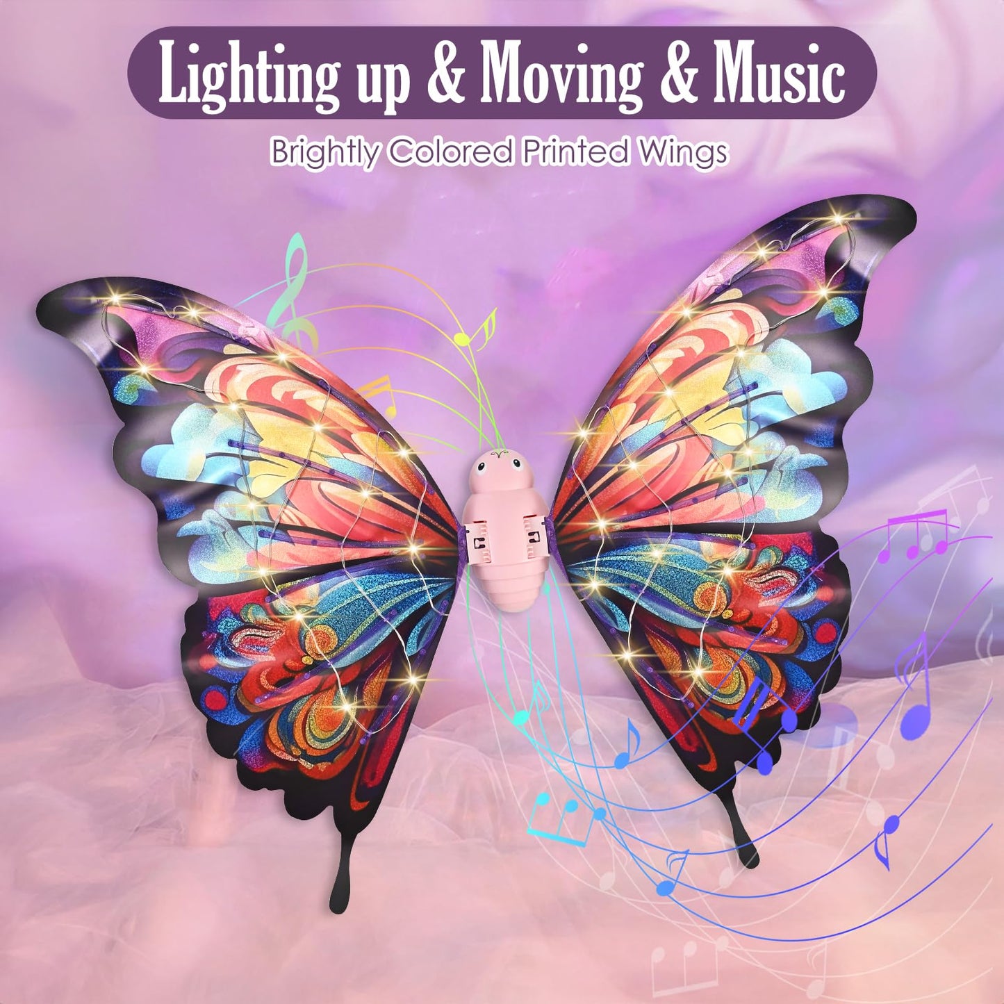GOLDGE LED Electric Fairy Wings for Girls – Colorful Moving Butterfly Wings with Lights & Music