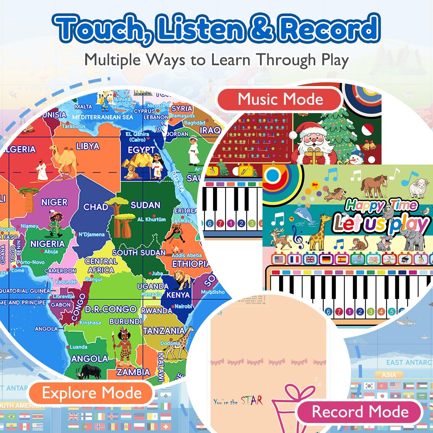 Goldge Interactive World Map for Kids – Talking Pen, Music Card & Recordable Greeting Card