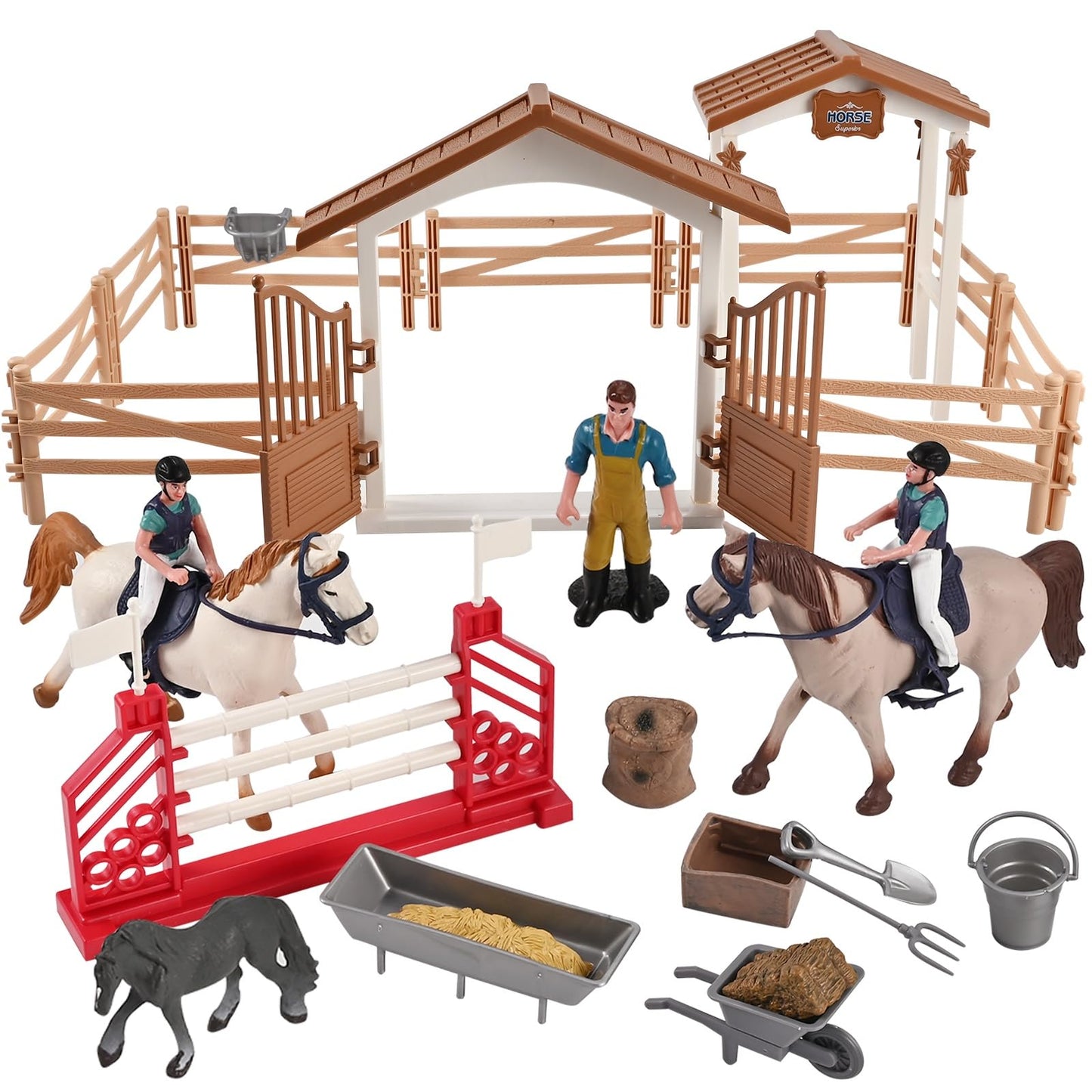 Goldge Horse Stable Playset — Realistic Ranch Toy with 3 Horses & Accessories (Ages 3–12)