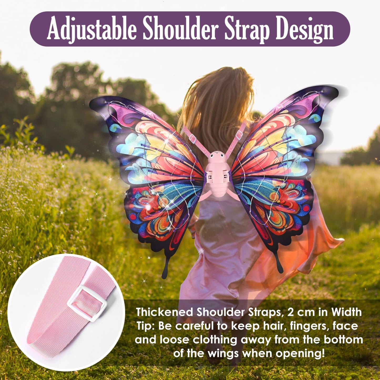 GOLDGE LED Electric Fairy Wings for Girls – Colorful Moving Butterfly Wings with Lights & Music