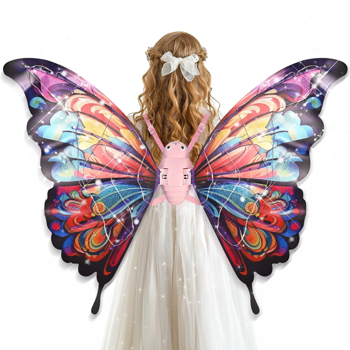 GOLDGE LED Electric Fairy Wings for Girls – Colorful Moving Butterfly Wings with Lights & Music