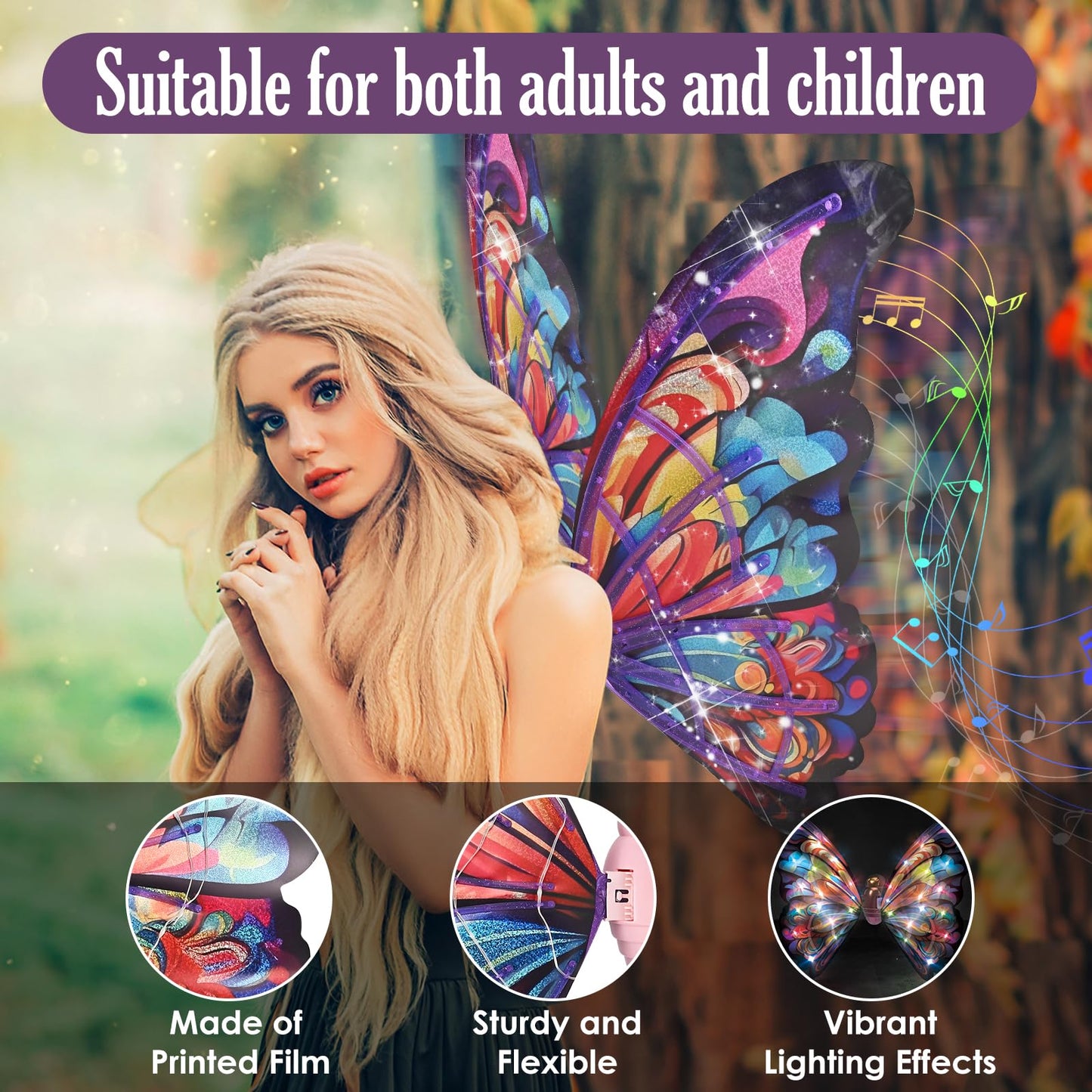 GOLDGE LED Electric Fairy Wings for Girls – Colorful Moving Butterfly Wings with Lights & Music