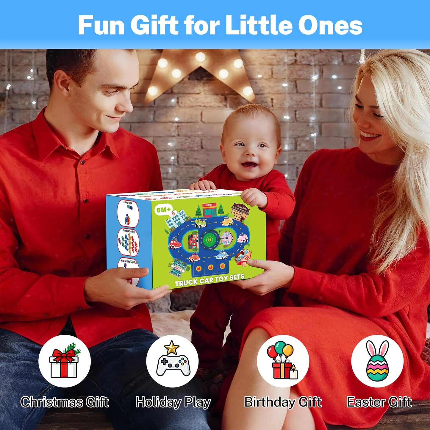 Goldge 2-in-1 Montessori Toys for 1 Year Old – Fishing Game, Stacking Cups & Pull-Back Cars