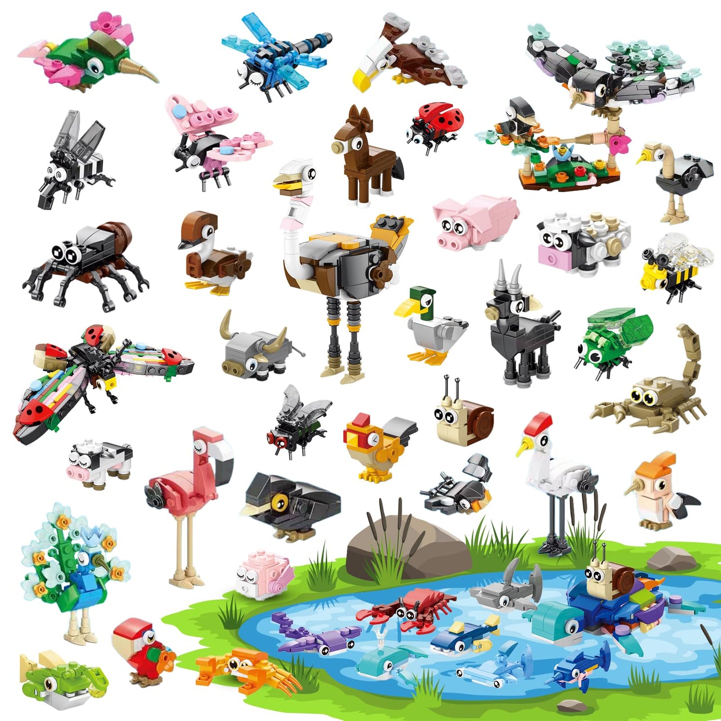 Goldge 40 Packs Animal Building Blocks – 999+ Pieces, 4 Themes for Kids 6–12