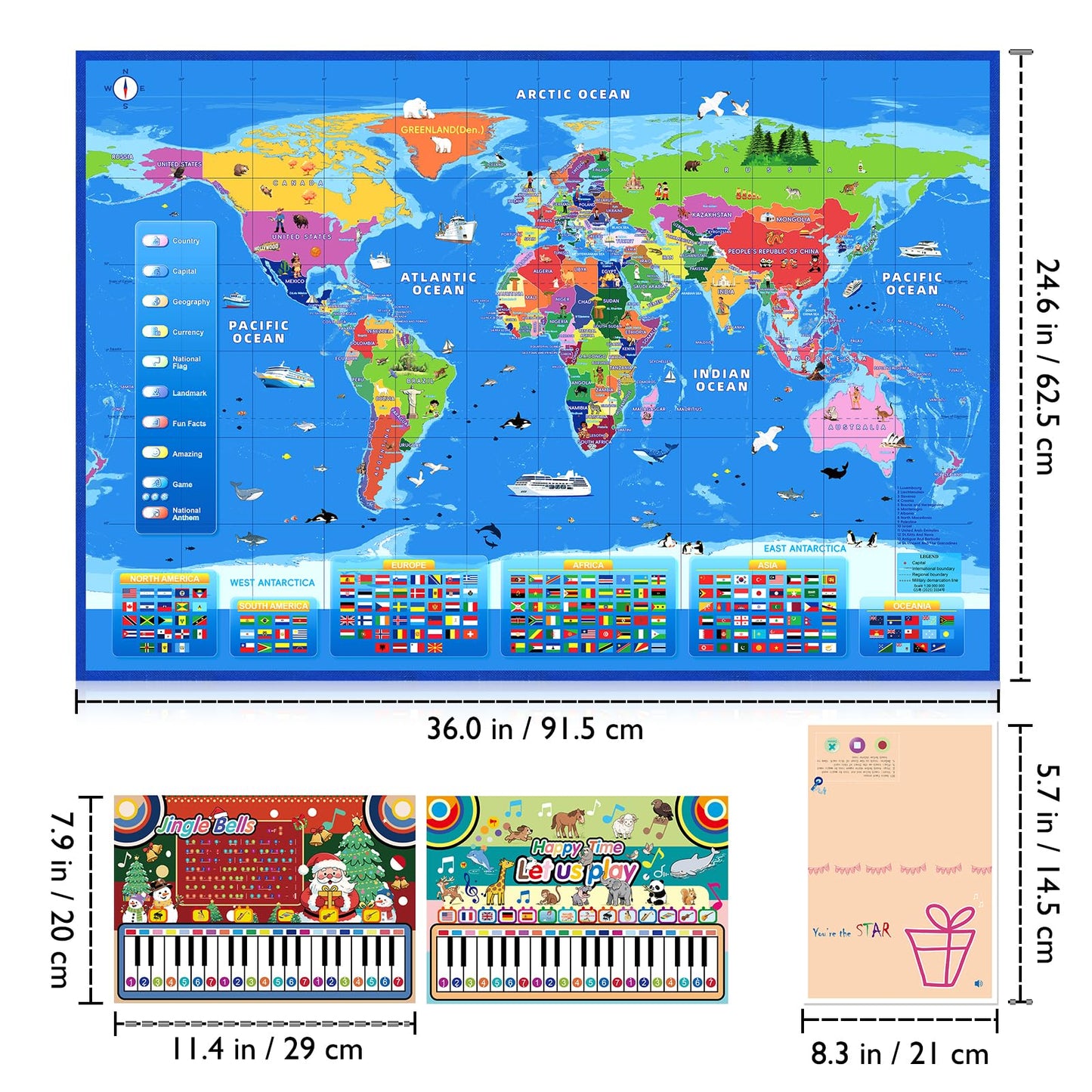 Goldge Interactive World Map for Kids – Talking Pen, Music Card & Recordable Greeting Card