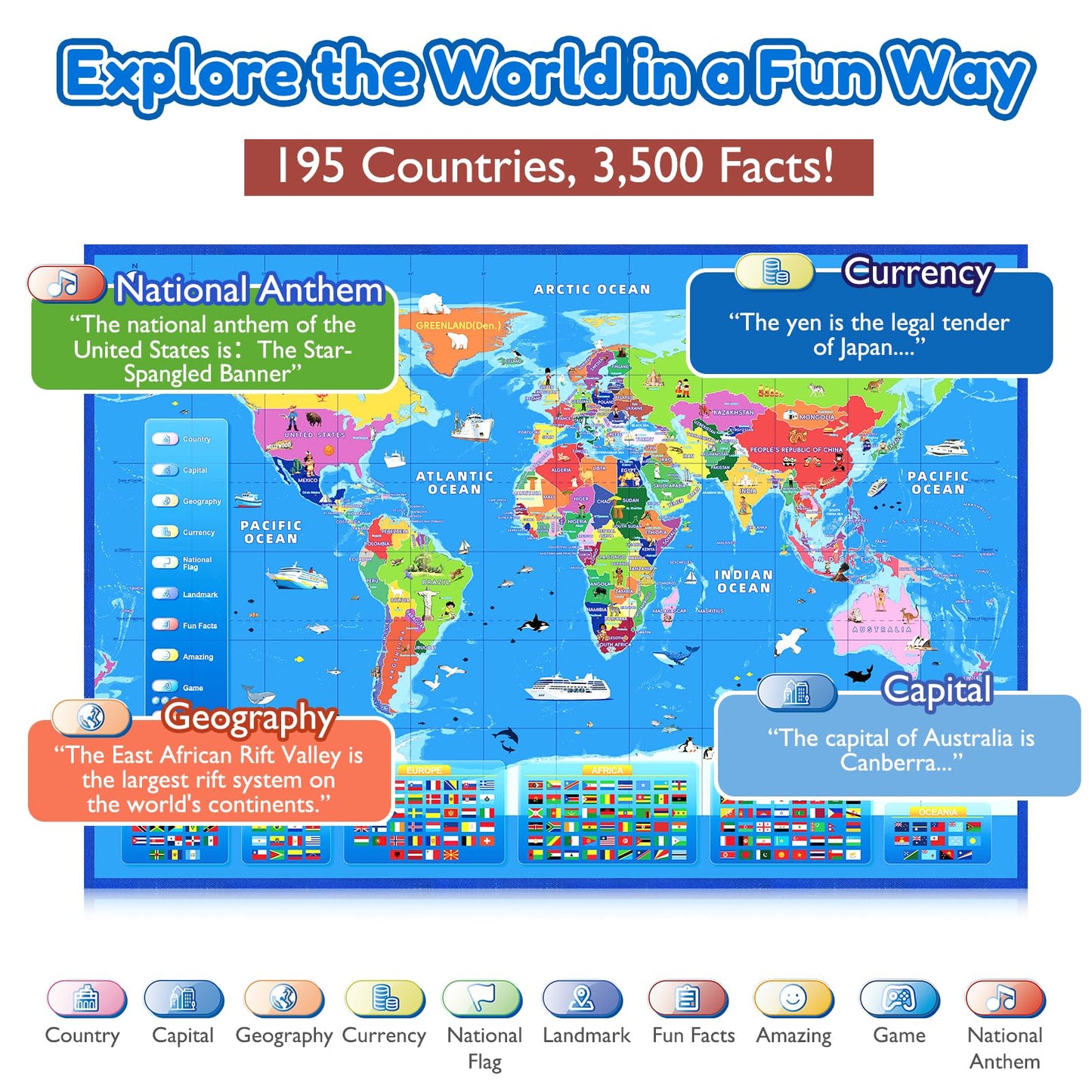 Goldge Interactive World Map for Kids – Talking Pen, Music Card & Recordable Greeting Card