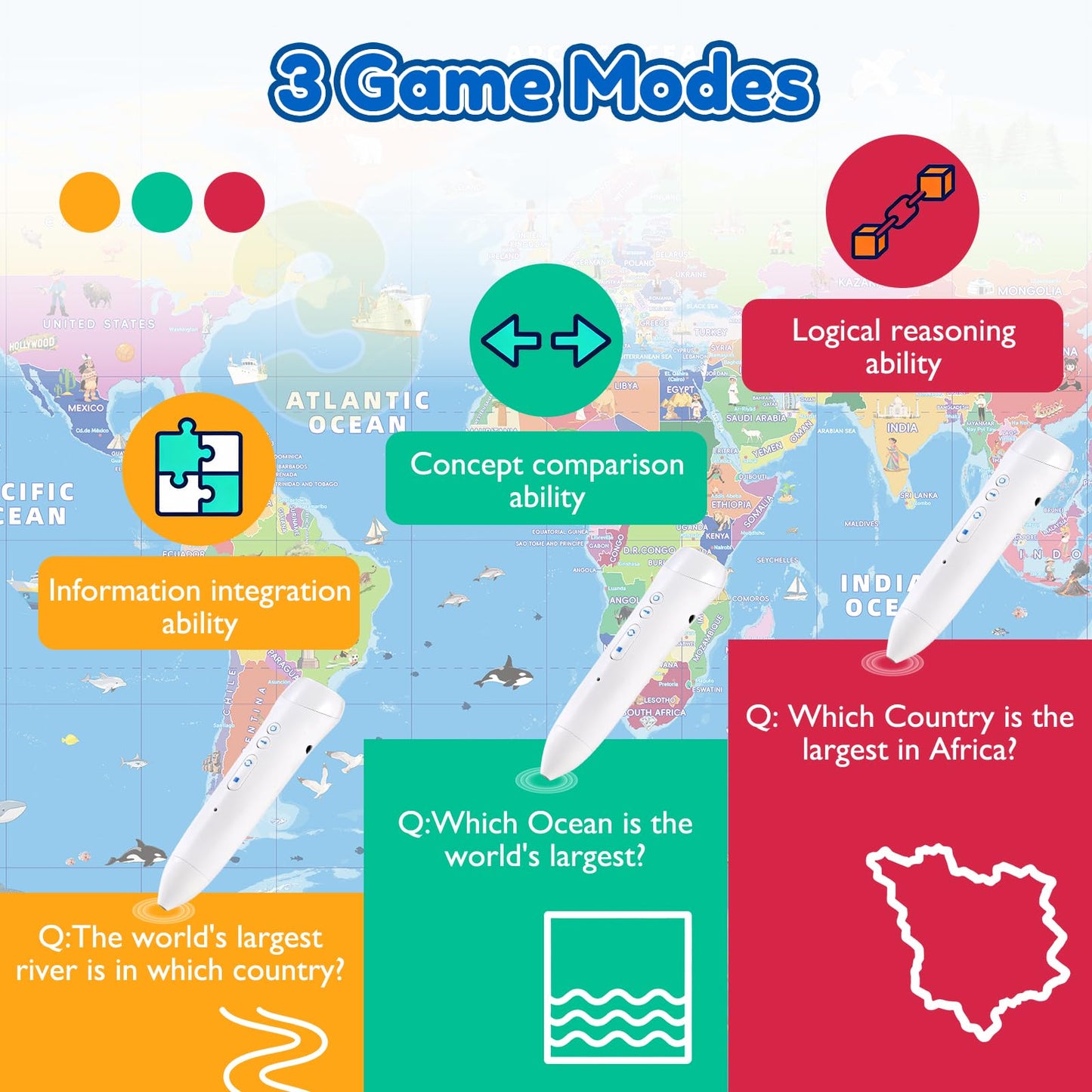 Goldge Interactive World Map for Kids – Talking Pen, Music Card & Recordable Greeting Card