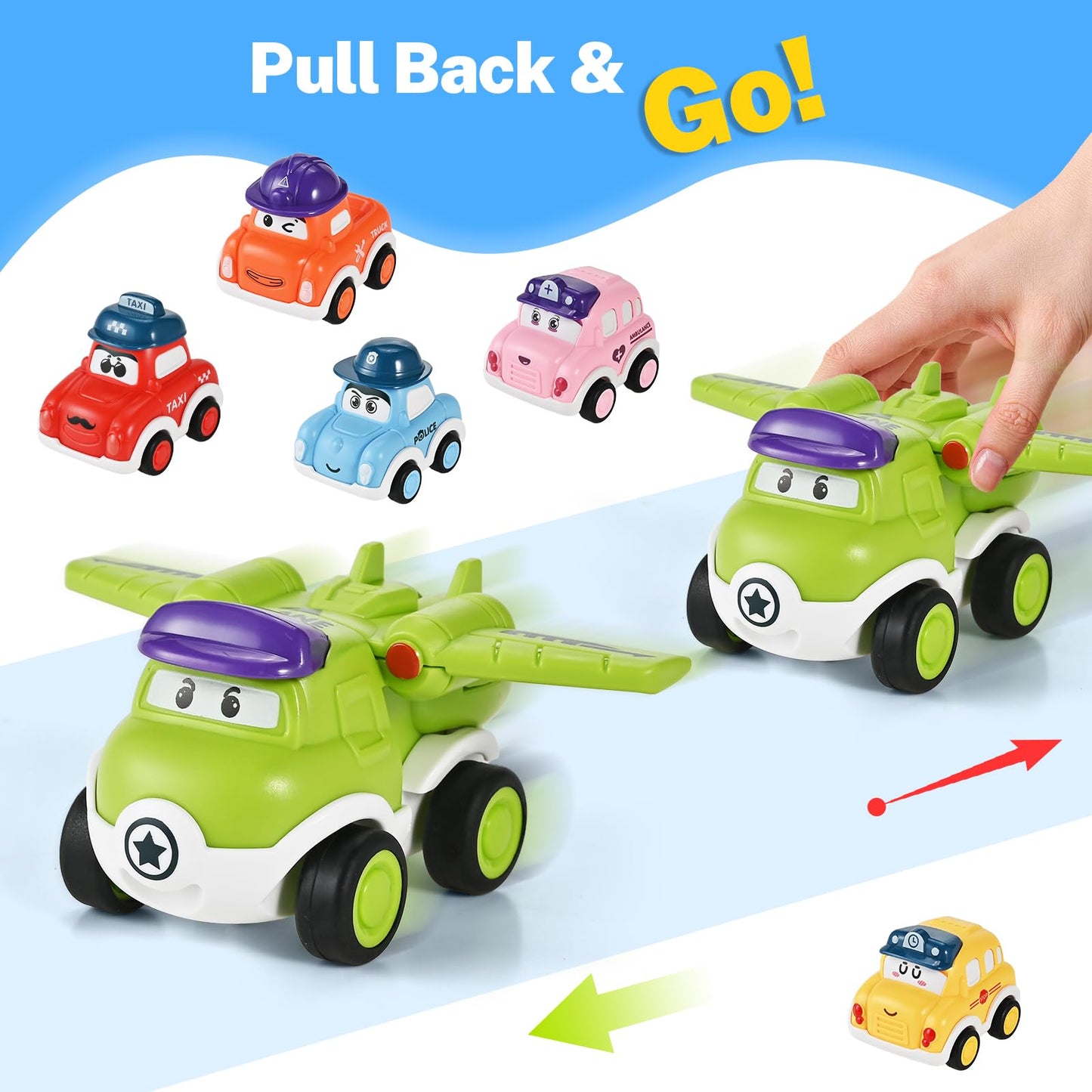Goldge 2-in-1 Montessori Toys for 1 Year Old – Fishing Game, Stacking Cups & Pull-Back Cars