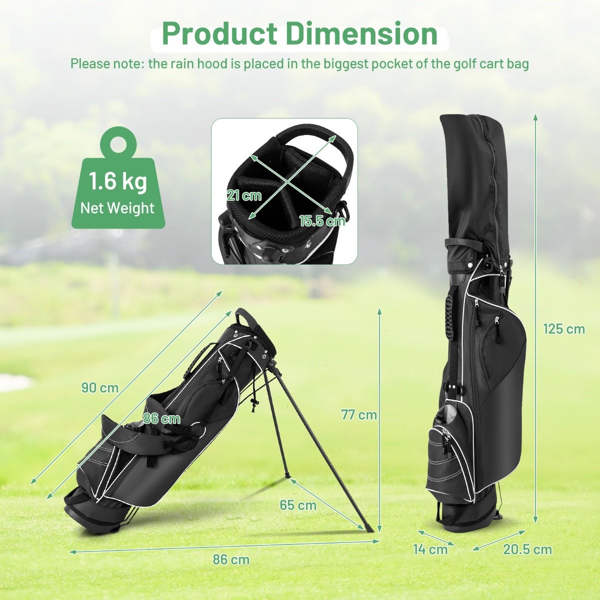 Golf Stand Bag with 4 Way Dividers-Black