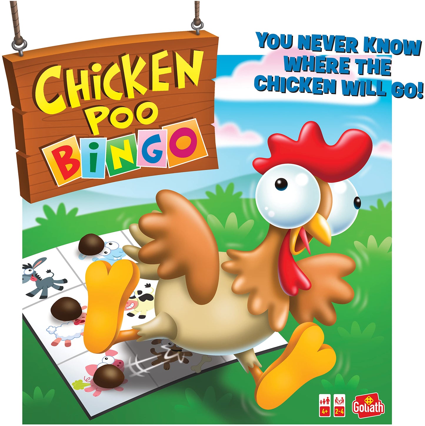 Goliath Chicken Poo Bingo Game — Wind-Up Fun for 2–4 Players, Ages 4+