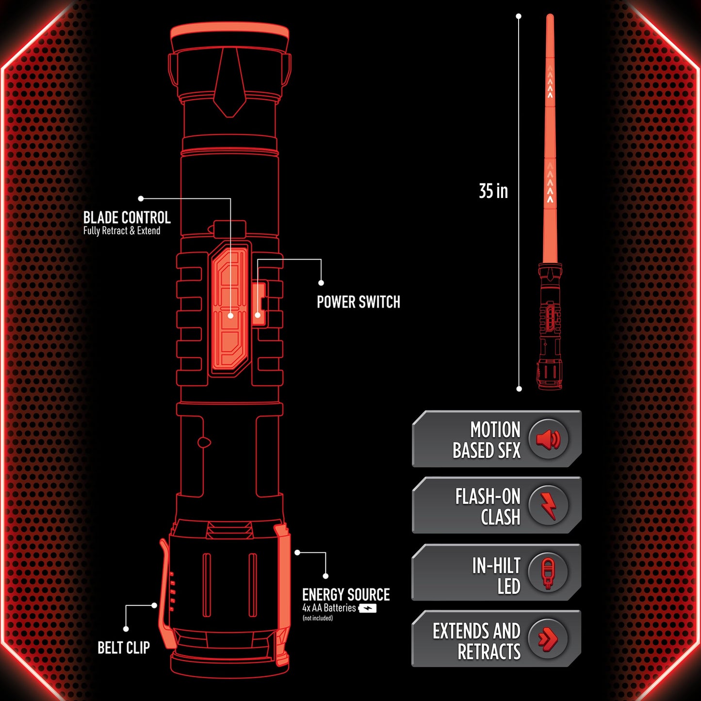 Power Saber Energy Blade Red by Goliath – Auto Extending Saber with Motion SFX