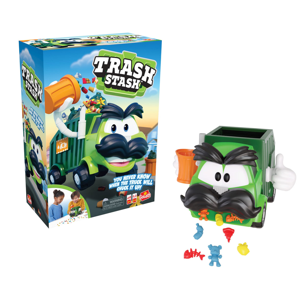 Goliath Trash Stash Game - Kid-Powered Garbage Truck Action, 2-4 Players, Ages 4+