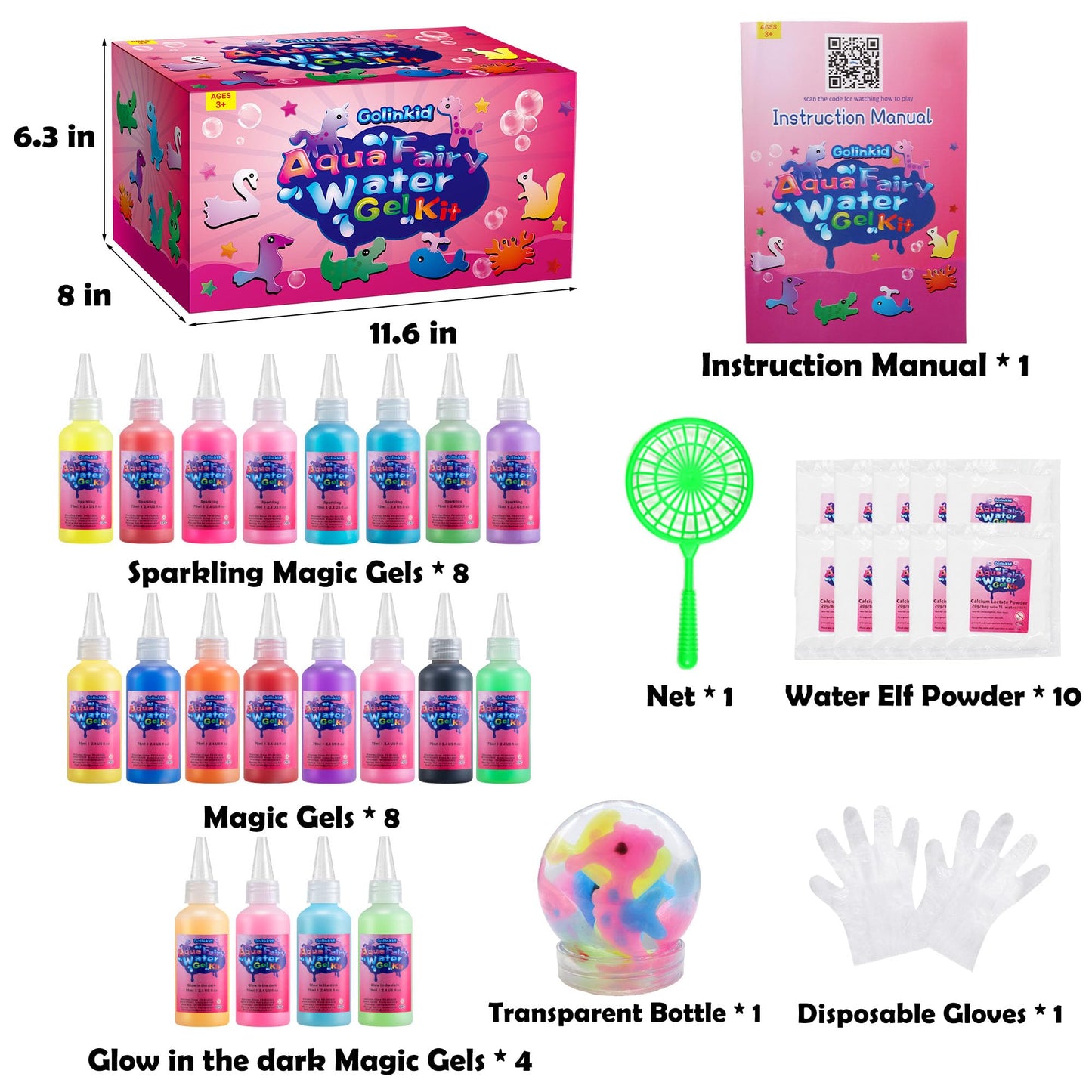 Golinkid Magic Water Elf Toy Kit – 20 Bottles, 24 Molds, Glow in the Dark Aqua Fairy Craft