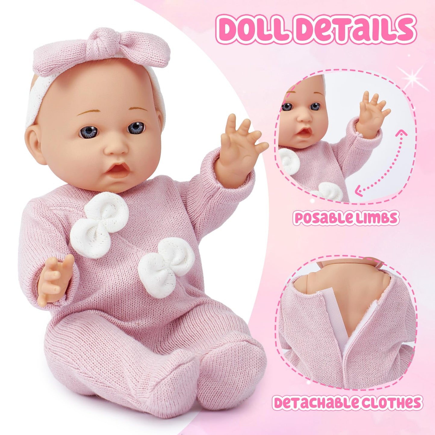 Golray 12-Inch Soft Baby Doll Set with Bassinet & 13-Piece Accessories – Realistic Toy for Girls Ages 3-6
