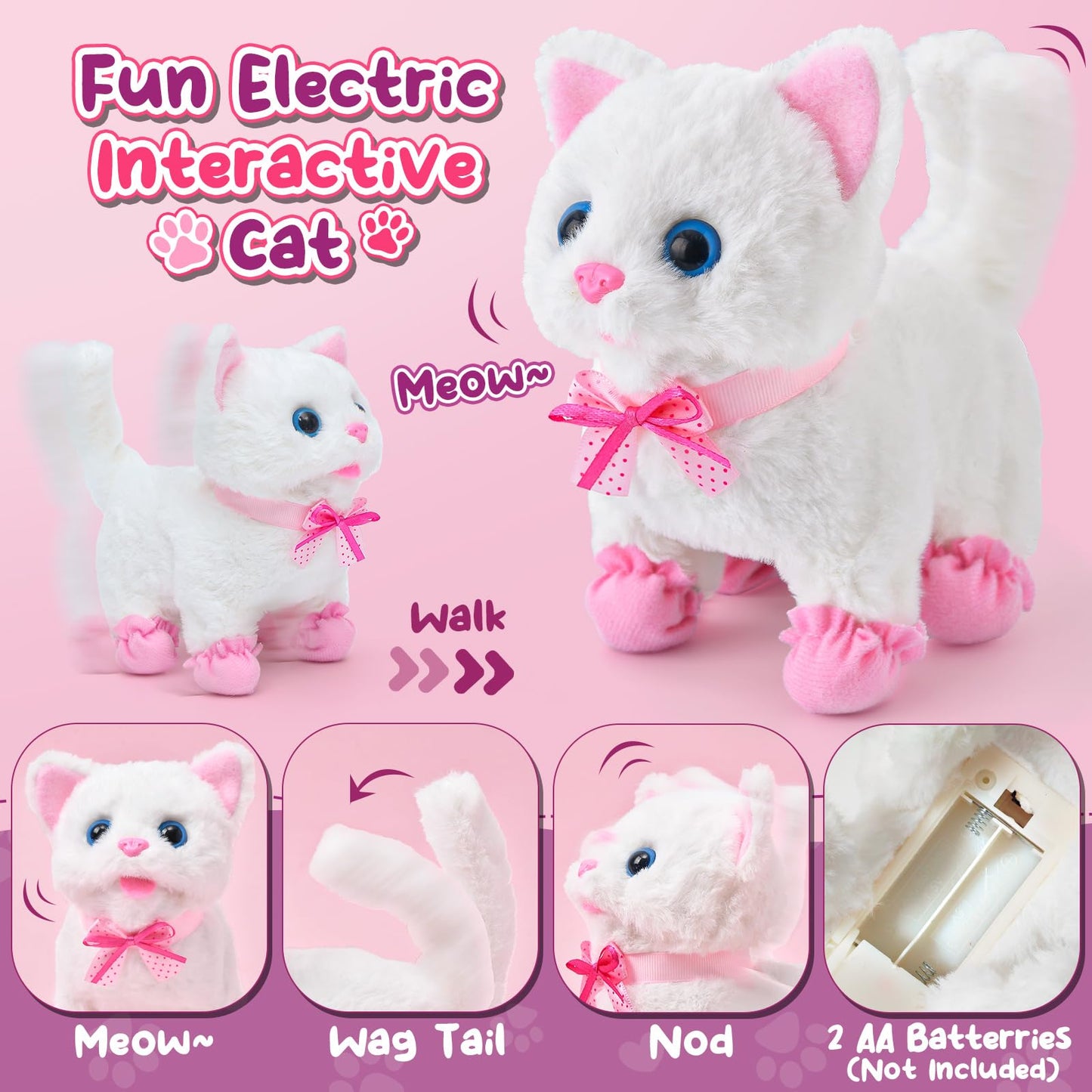 Golray Cat Toys for Kids – Interactive Plush Cat That Walks & Meows + 16-Piece Carrier & Grooming Playset