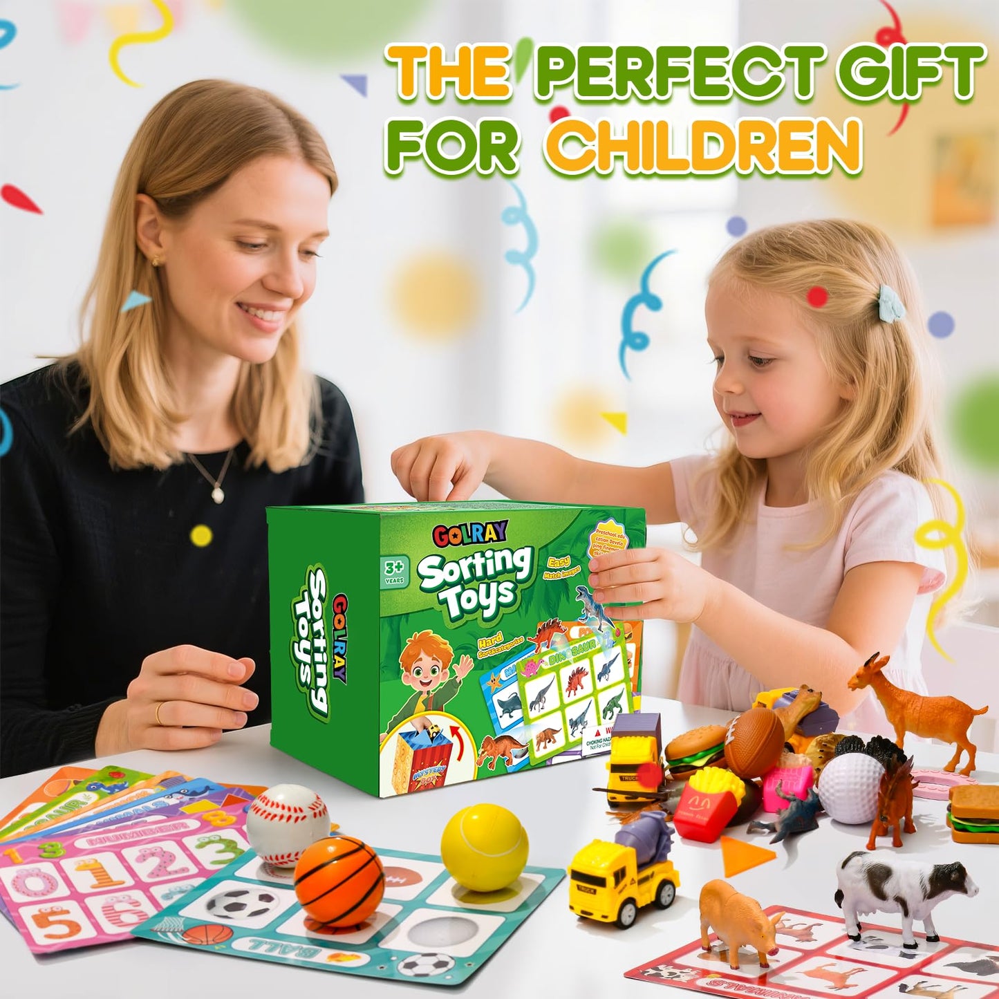 Golray Sorting Toys for Toddlers with Mystery Box – 8 Themes, 52 Pieces for Preschool Learning