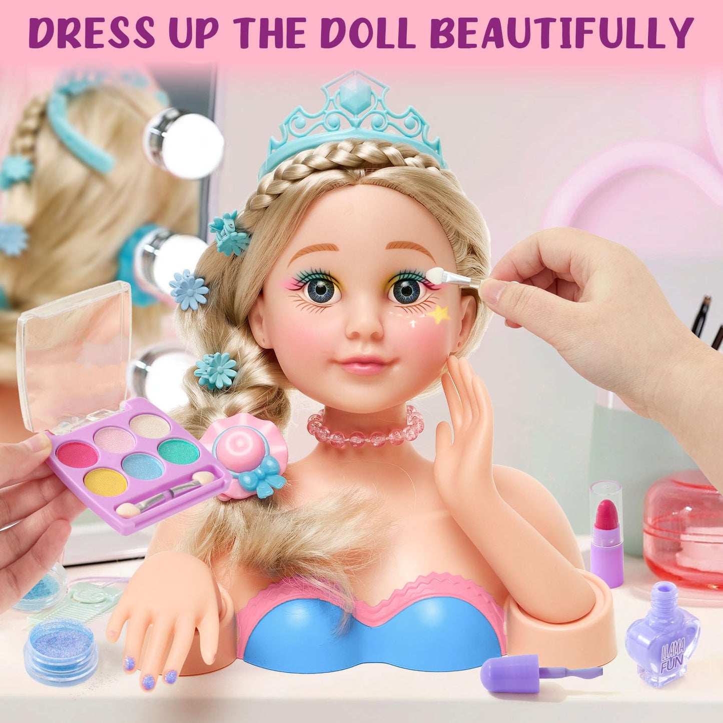 Golray Hair Styling Doll Head Makeup Kit – Realistic Salon Playset for Kids 3-8+