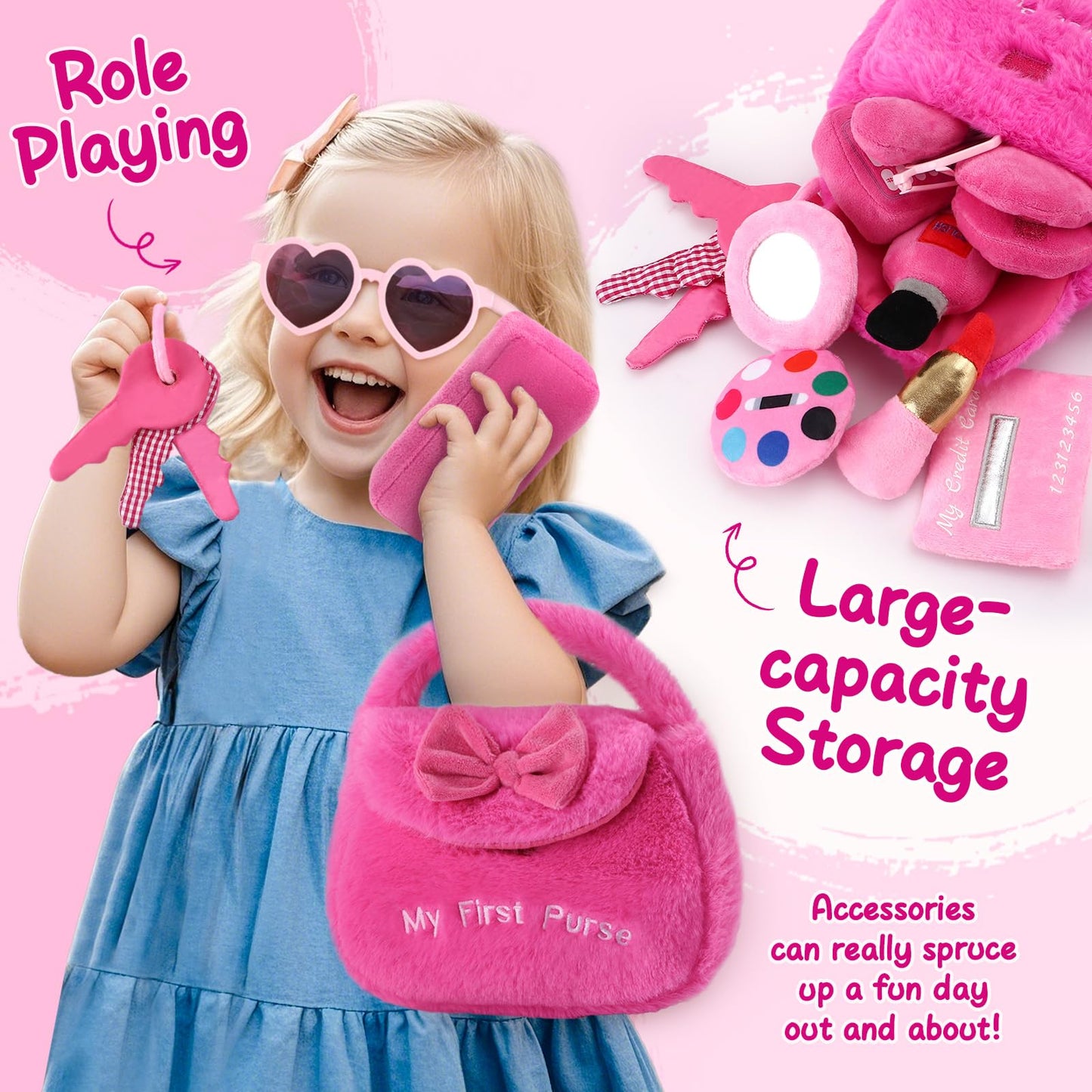 Golray Plush Toddler Purse - 10-Piece Sensory Play Set for Girls Ages 3-5