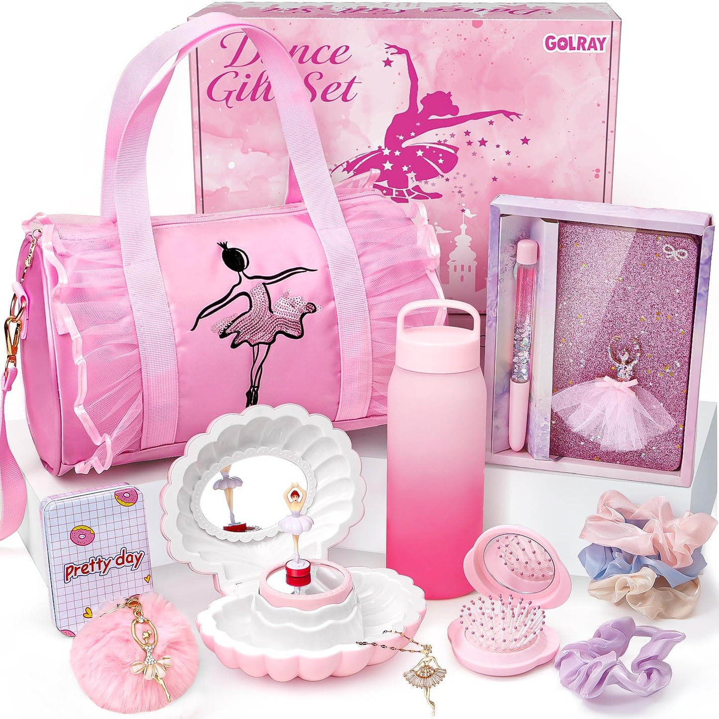 Golray 15 Pcs Dance Gift Set for Girls – Ballet Bag, Jewelry Box & Water Bottle