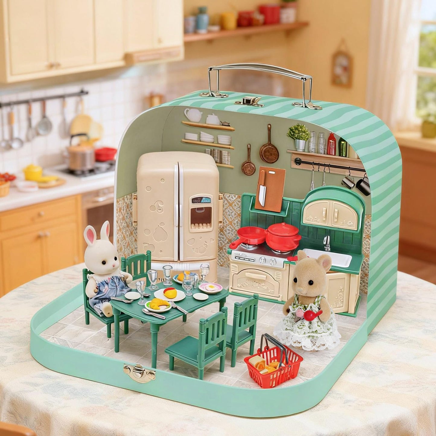 Golray Dollhouse Kitchen Suitcase Set: Portable Pretend Play for Kids