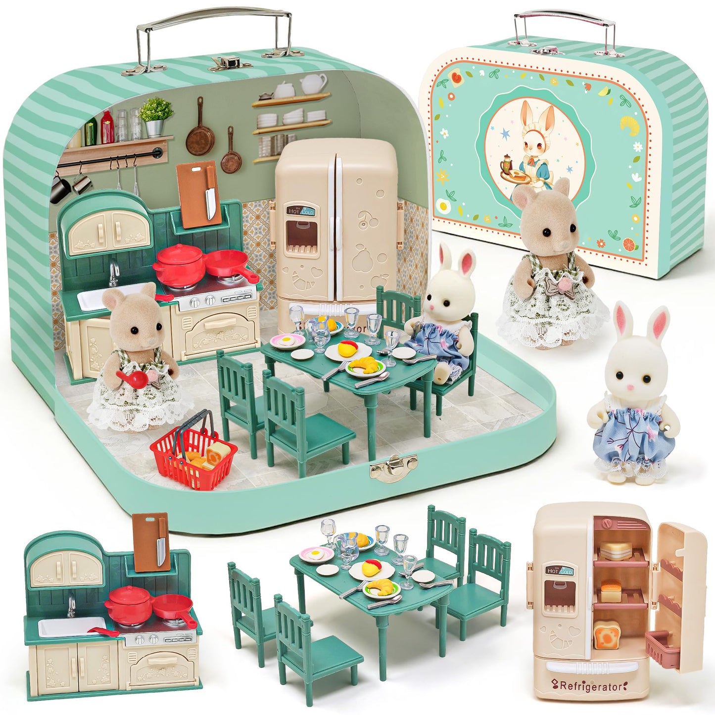 Golray Dollhouse Kitchen Suitcase Set: Portable Pretend Play for Kids
