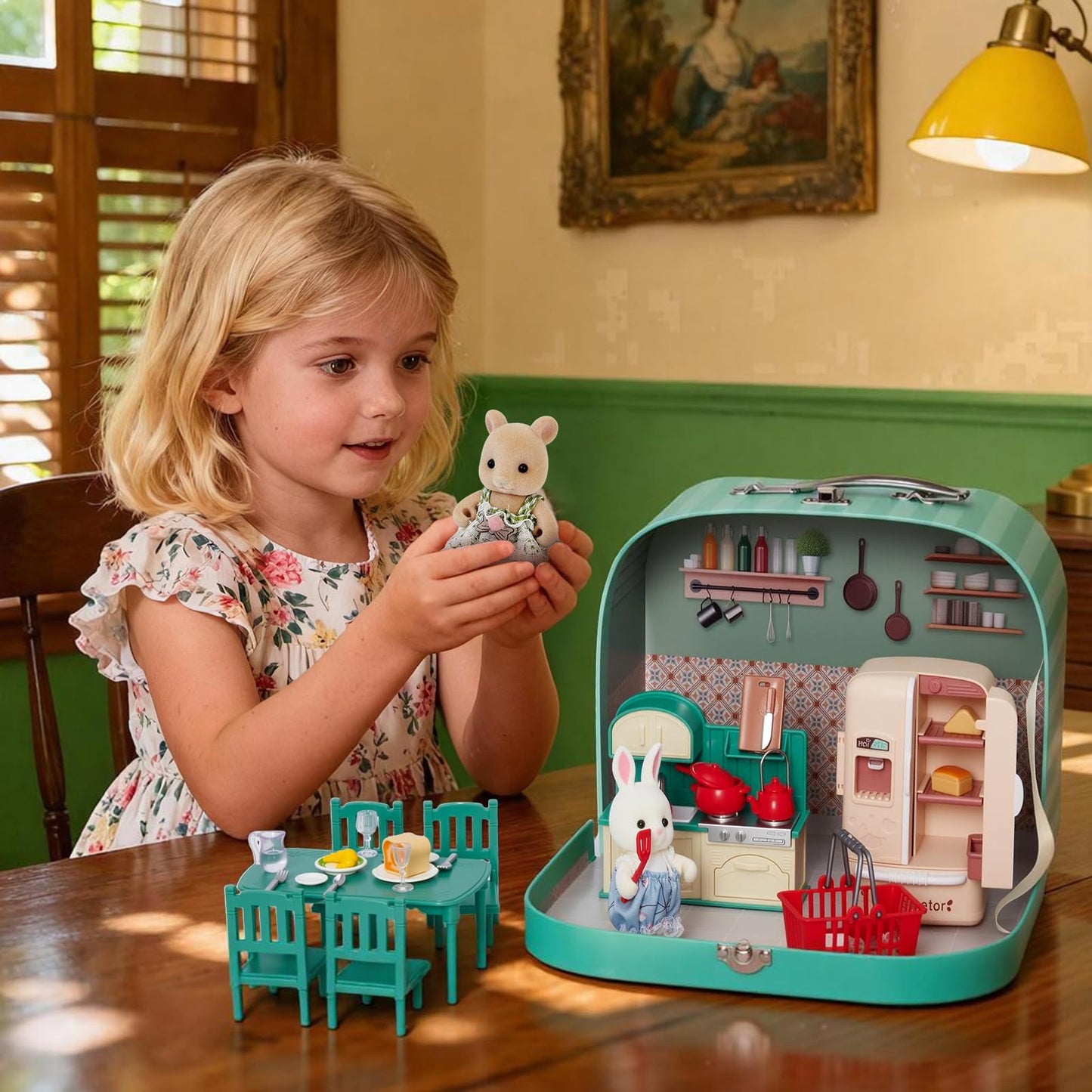 Golray Dollhouse Kitchen Suitcase Set: Portable Pretend Play for Kids