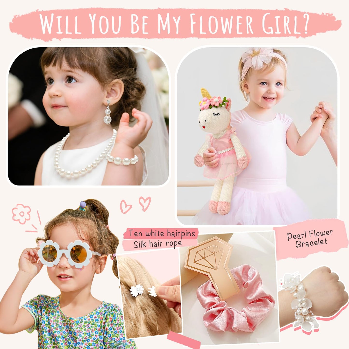 Golray Flower Girl Gift Set – Unicorn 16in, Cup, Sunglasses & Jewelry Gift Box
