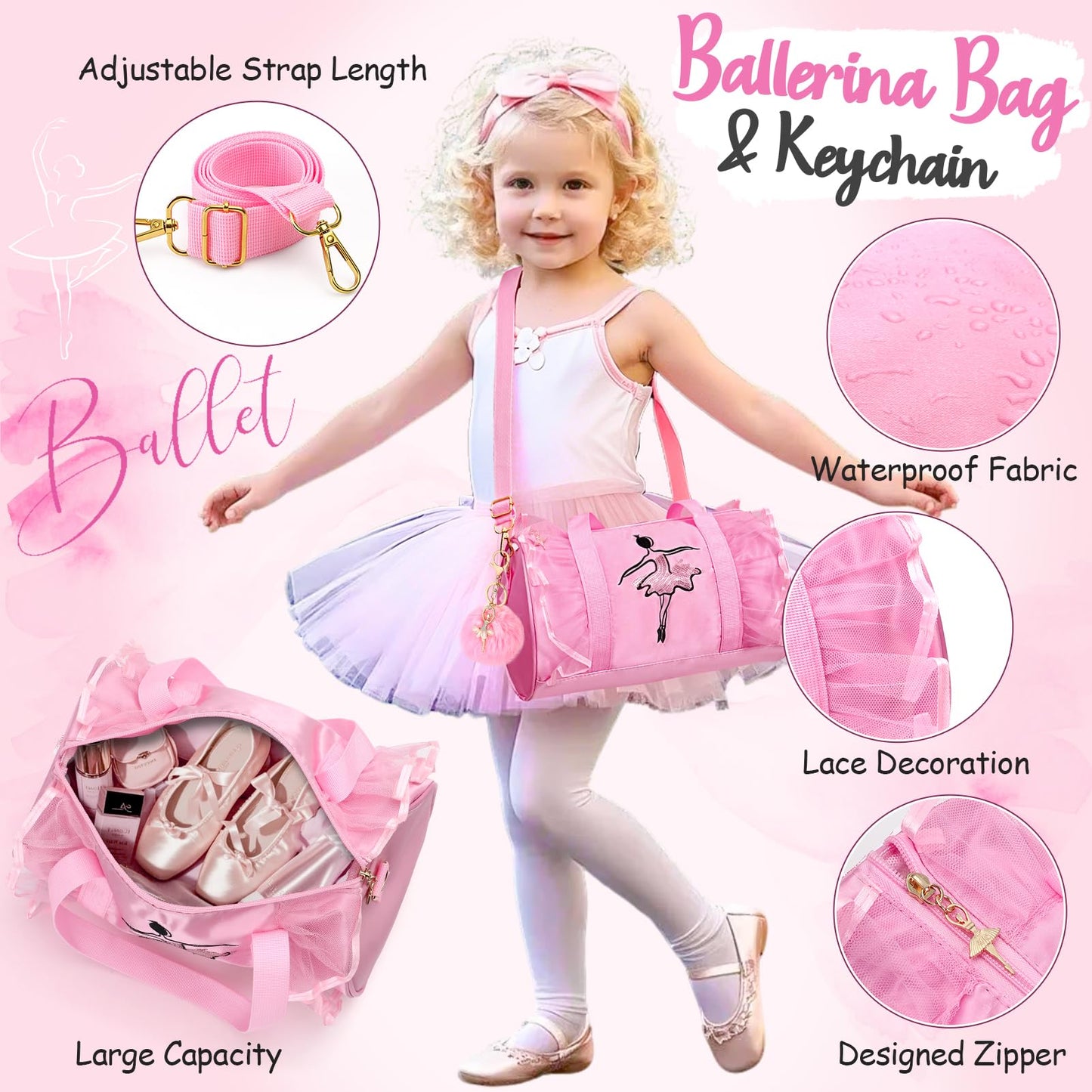 Golray 15 Pcs Dance Gift Set for Girls – Ballet Bag, Jewelry Box & Water Bottle