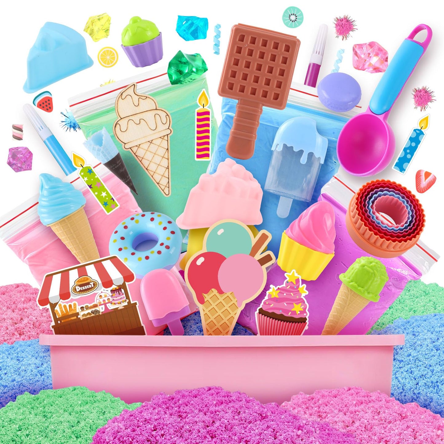 Golray Ice Cream Sensory Bin Kit for Girls | 108-Piece Dessert Sandbox Set