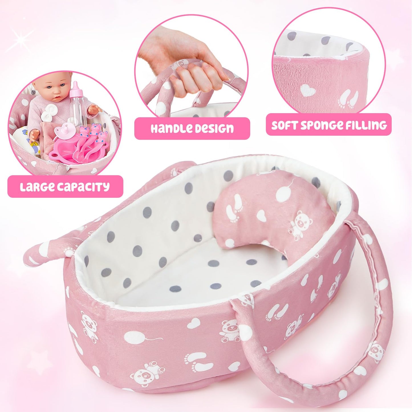 Golray 12-Inch Soft Baby Doll Set with Bassinet & 13-Piece Accessories – Realistic Toy for Girls Ages 3-6