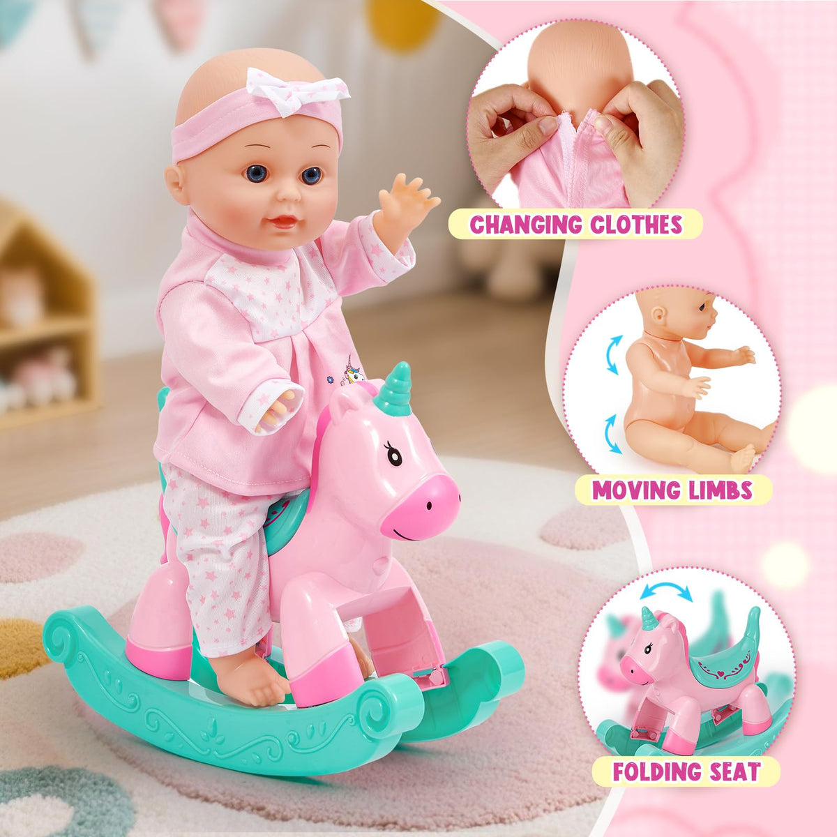 Golray 12-In Baby Doll Playset with Stroller – 26-Piece Pretend Nursery Toys for Girls 3–6