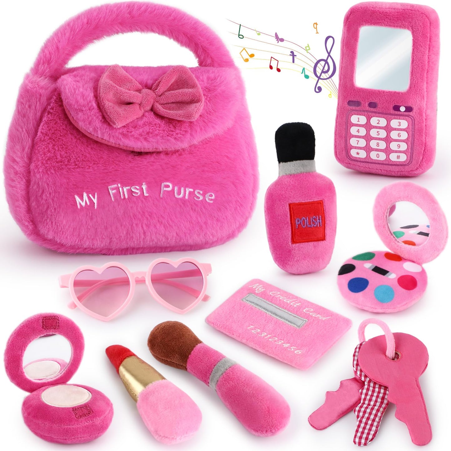 Golray Plush Toddler Purse - 10-Piece Sensory Play Set for Girls Ages 3-5