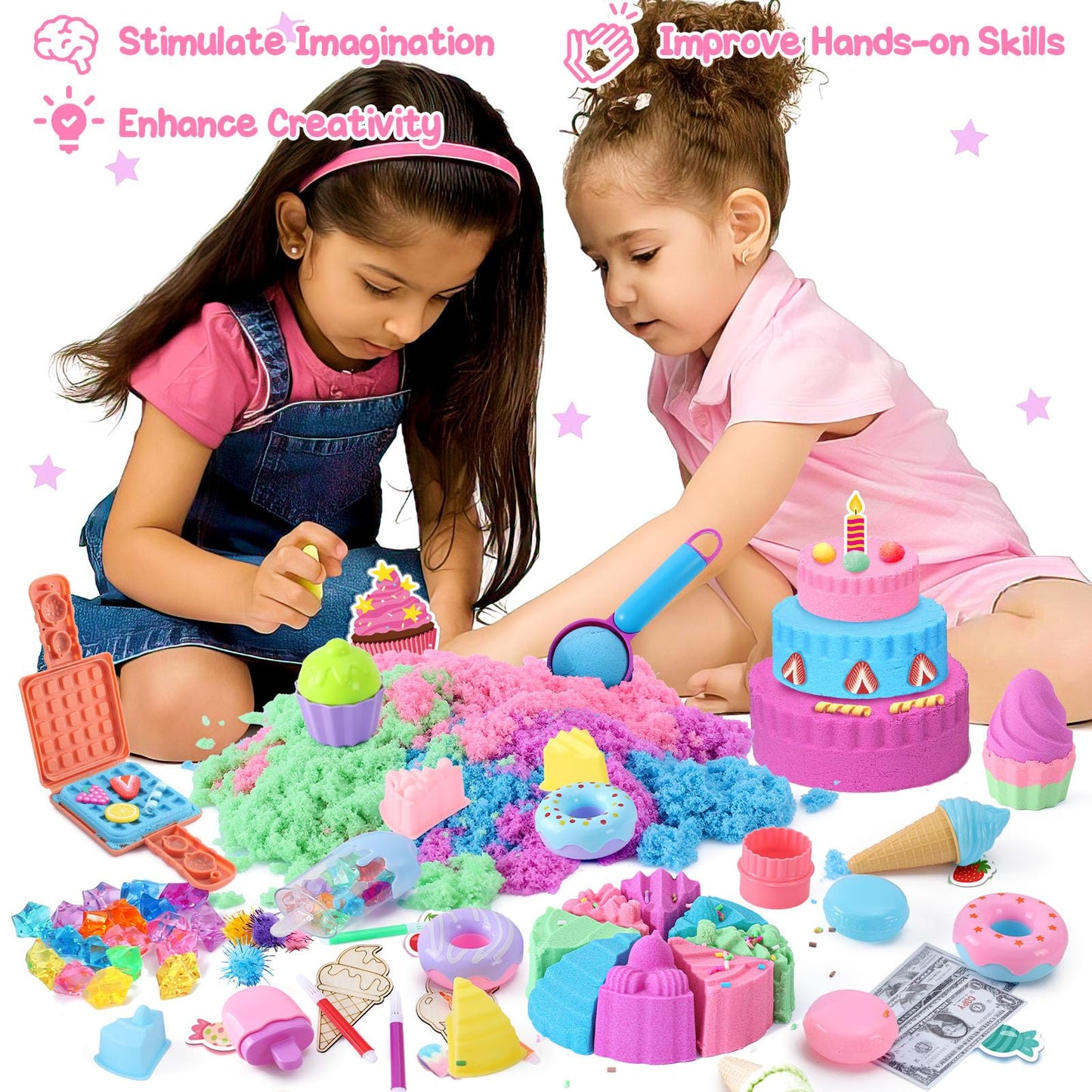 Golray Ice Cream Sensory Bin Kit for Girls | 108-Piece Dessert Sandbox Set
