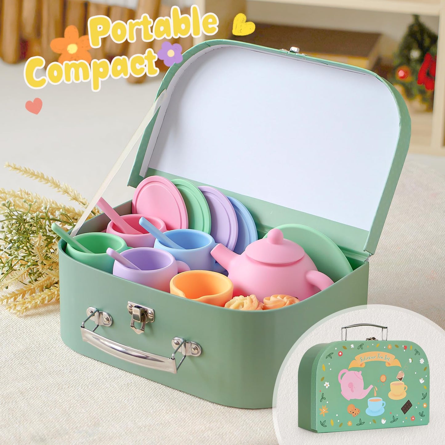 Golray Silicone Tea Set for Toddlers (Ages 3-5) – 22-Piece Washable Party Set with Storage Box
