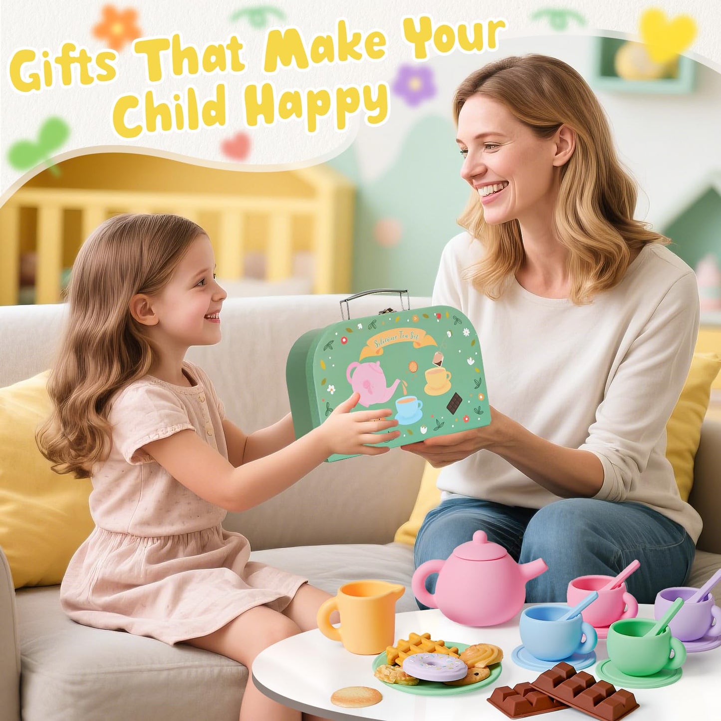 Golray Silicone Tea Set for Toddlers (Ages 3-5) – 22-Piece Washable Party Set with Storage Box