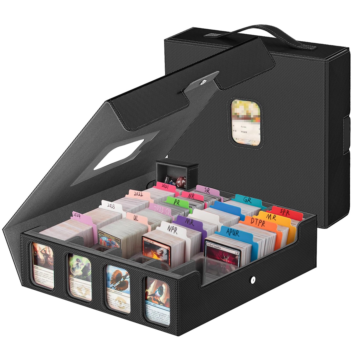 Gomyrod 3200+ Trading Card Storage Box with Commander Display - 4-Row Deck Box, Portable Handle