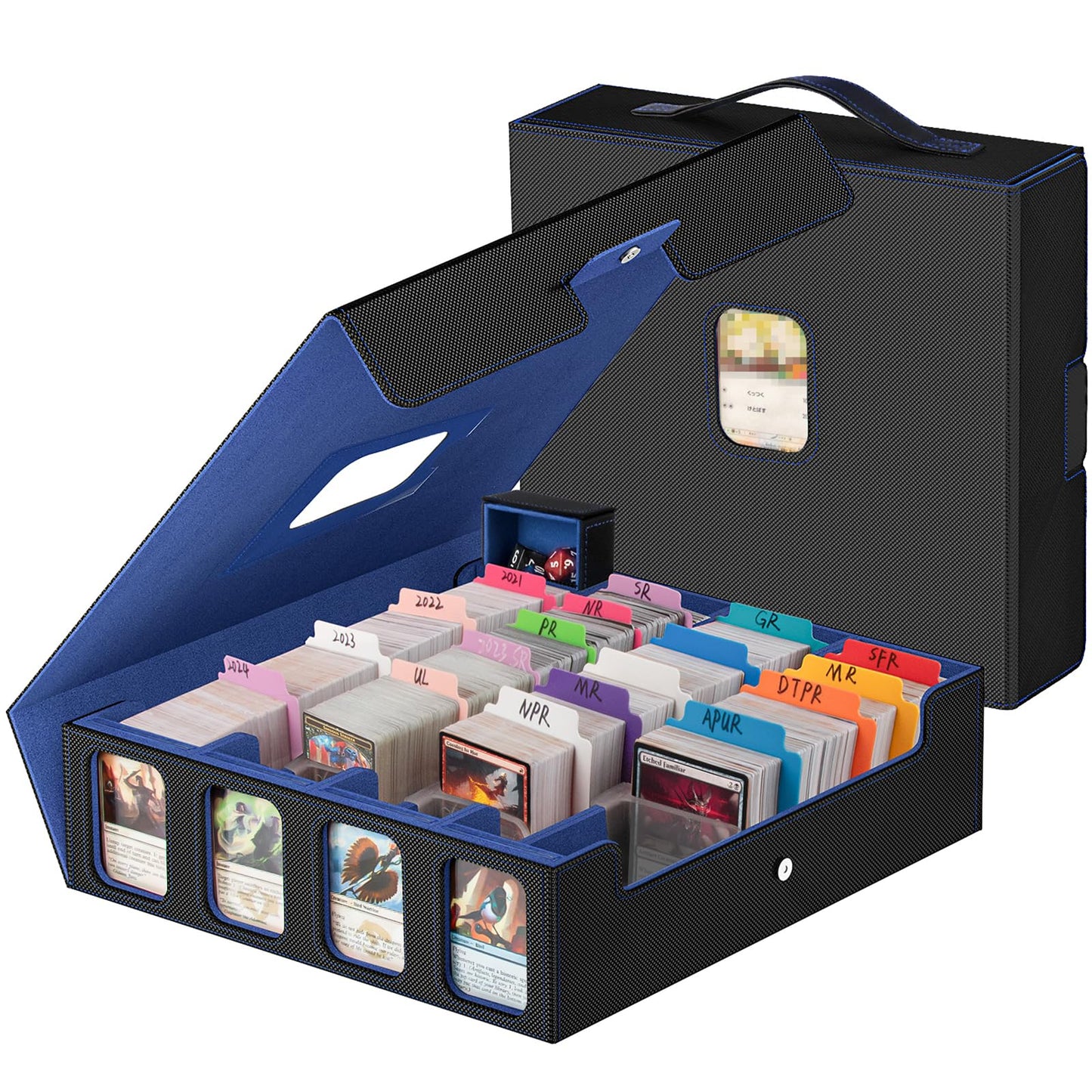 Gomyrod 3200+ Trading Card Storage Box with 4-Row Display, Patented Handle, and 30 Color-Coded Dividers – MTG/TCG Card Case