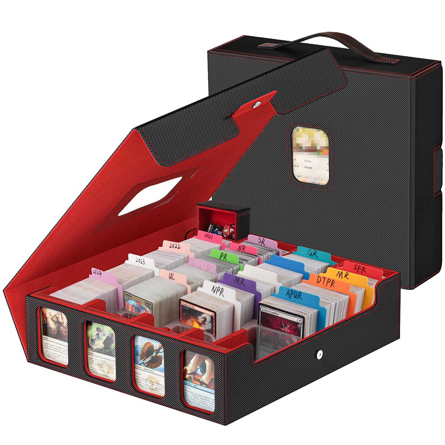 Gomyrod Card Storage Box 3200+ MTG Deck Box with 4 Rows, 30 Colorful Dividers, Portable Handle & Display Window