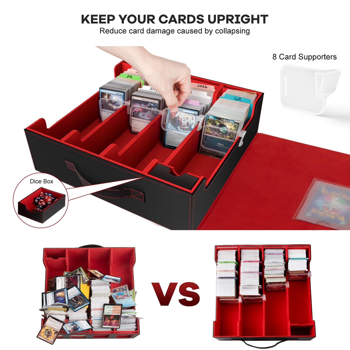 Gomyrod Card Storage Box 3200+ MTG Deck Box with 4 Rows, 30 Colorful Dividers, Portable Handle & Display Window