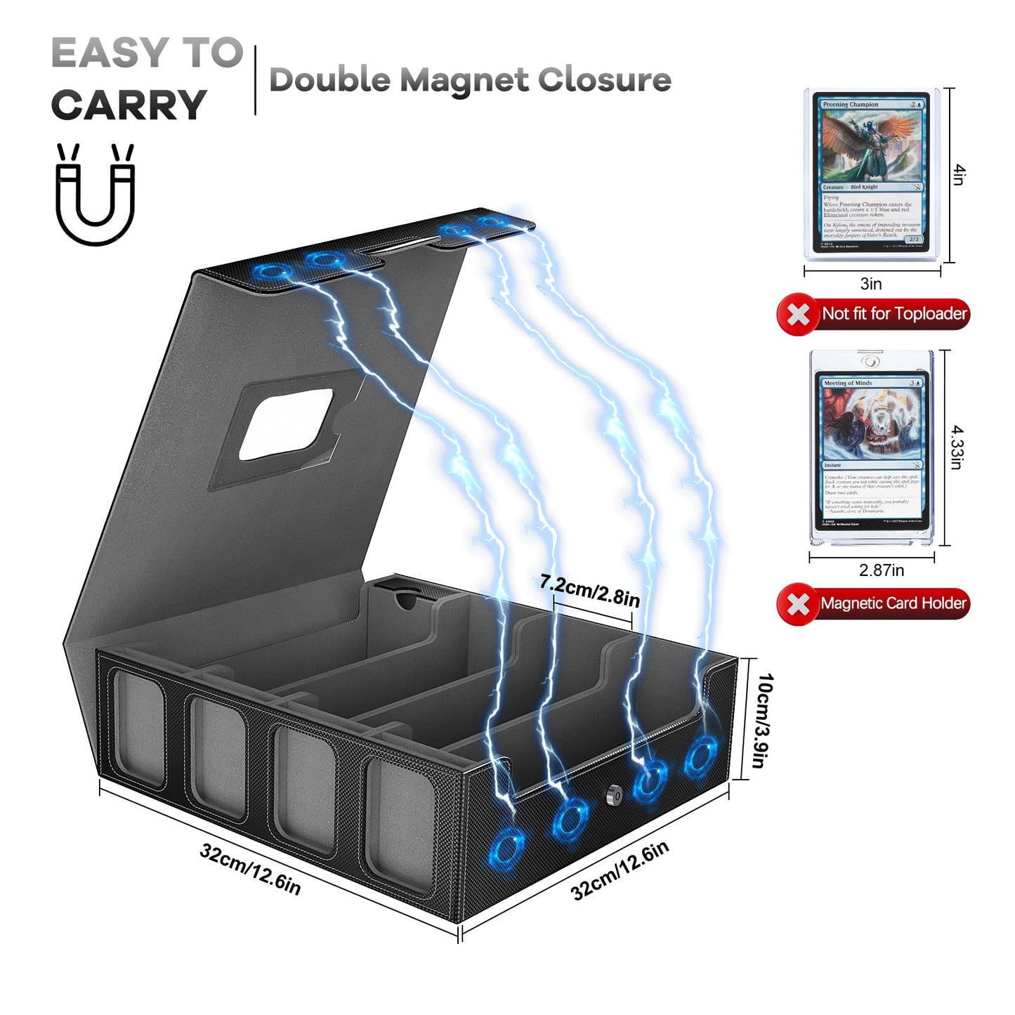 Gomyrod 3200+ Trading Card Storage Box with Commander Display - 4-Row Deck Box, Portable Handle