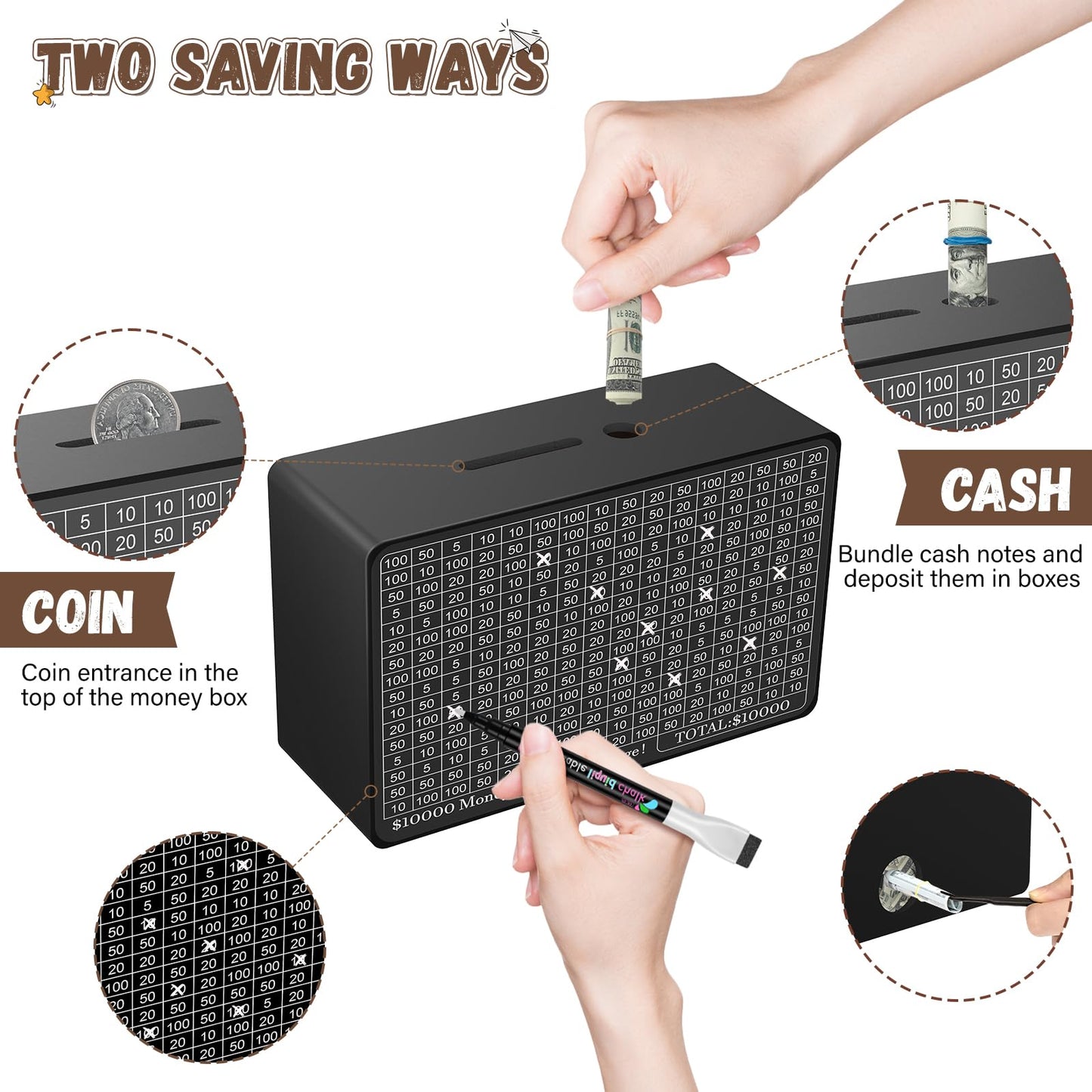 Gomyrod Wooden Money Saving Box with Counter – Savings Challenge